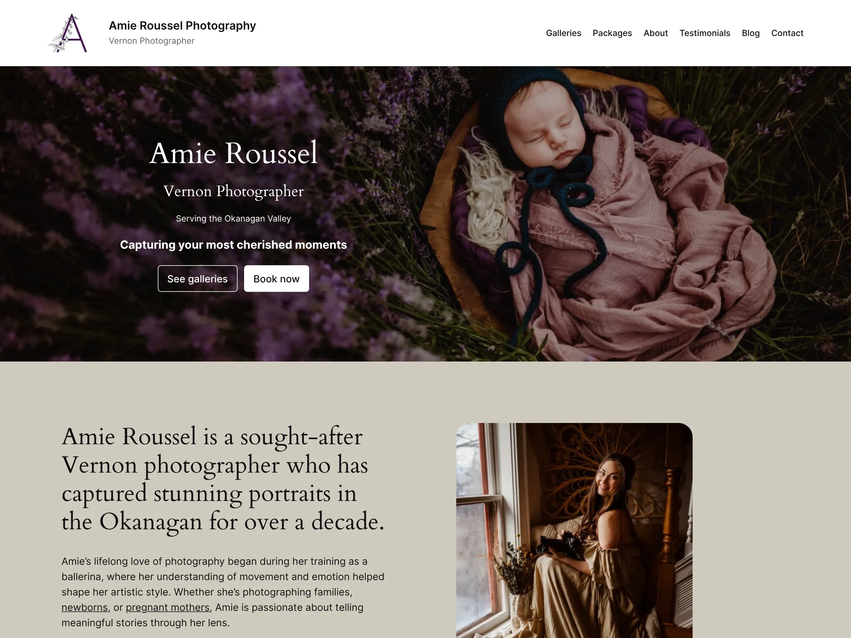 Screenshot of the Amie Roussel Photography website
