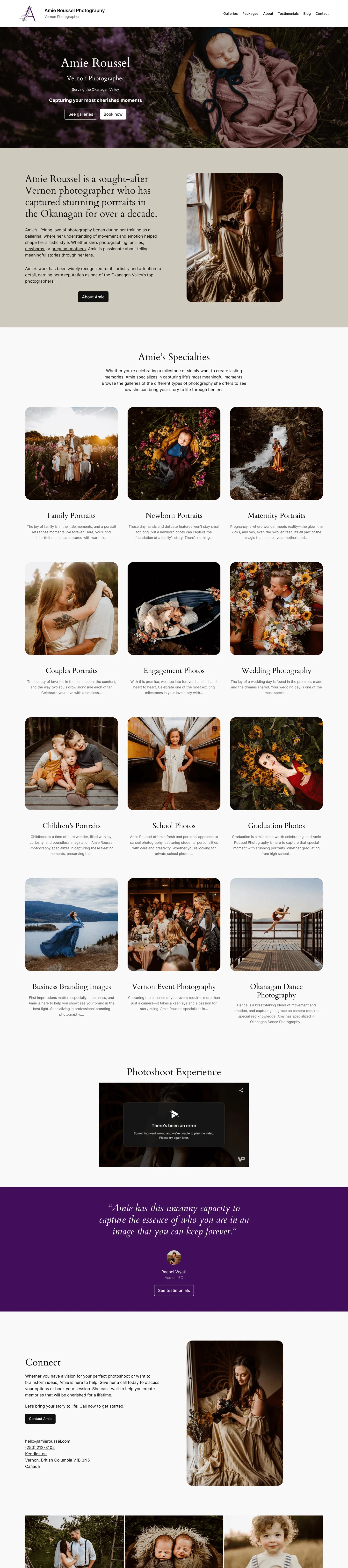 Screenshot of the Amie Roussel Photography website