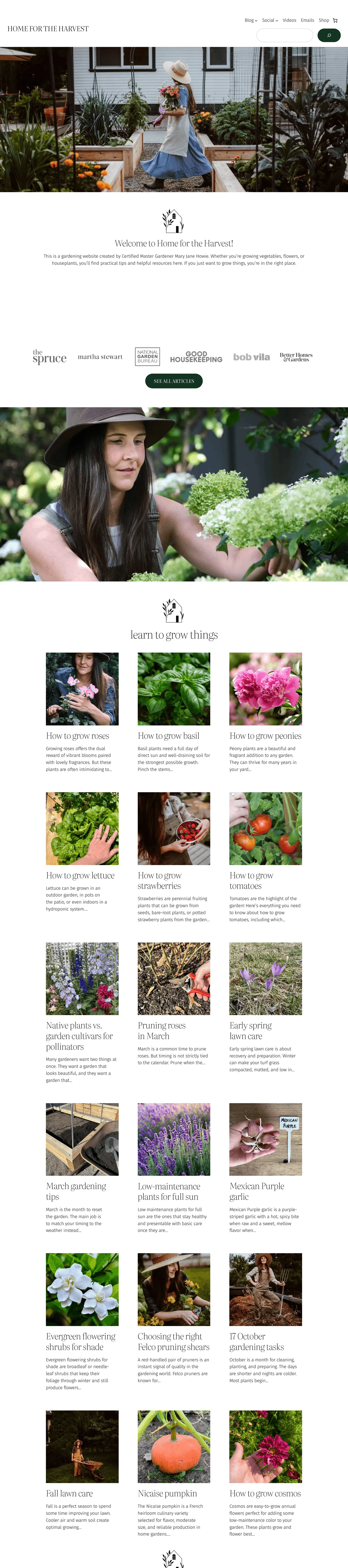 Screenshot of the Home for the Harvest website
