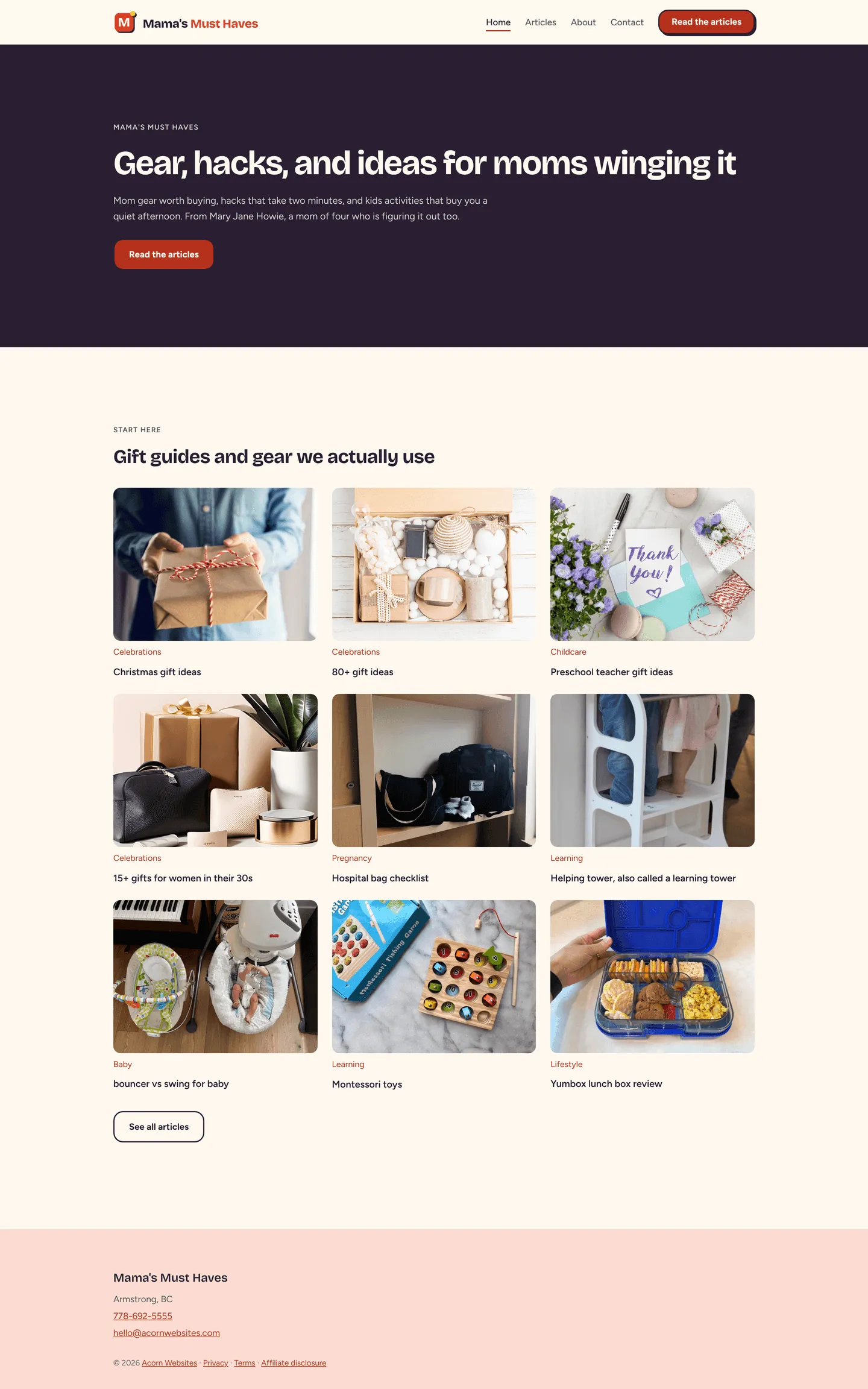 Screenshot of the Mama’s Must Haves website