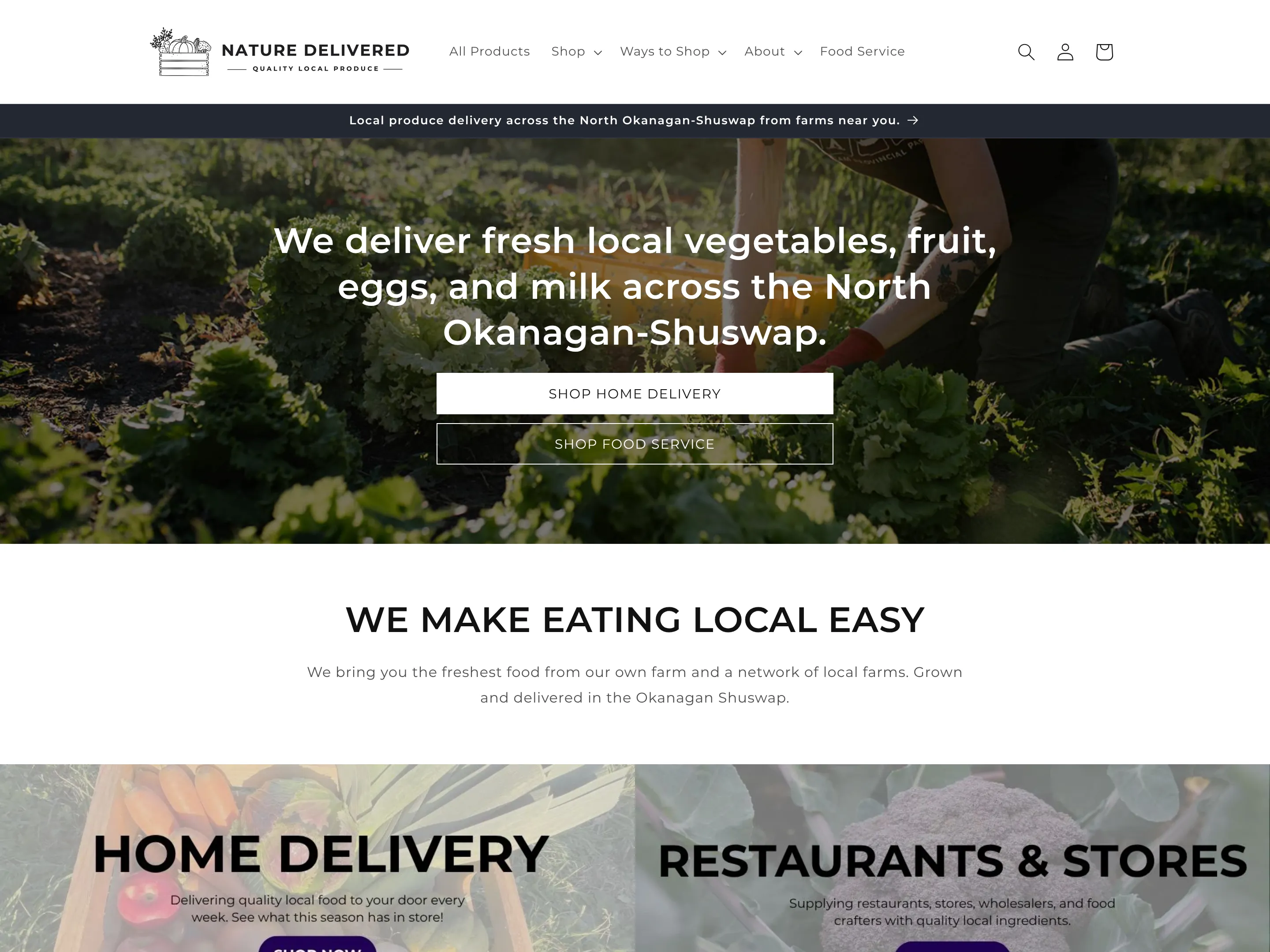 Screenshot of the Nature Delivered website