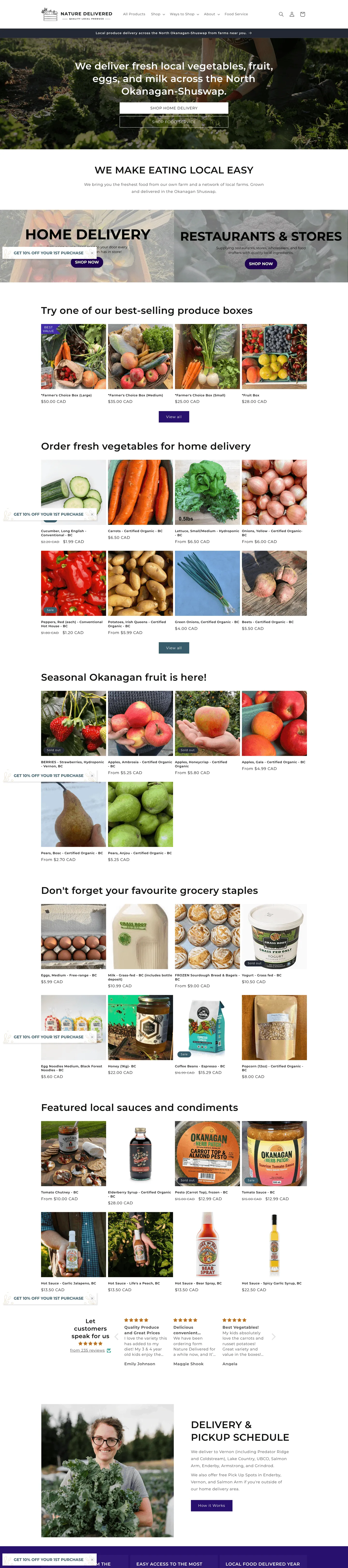 Screenshot of the Nature Delivered website