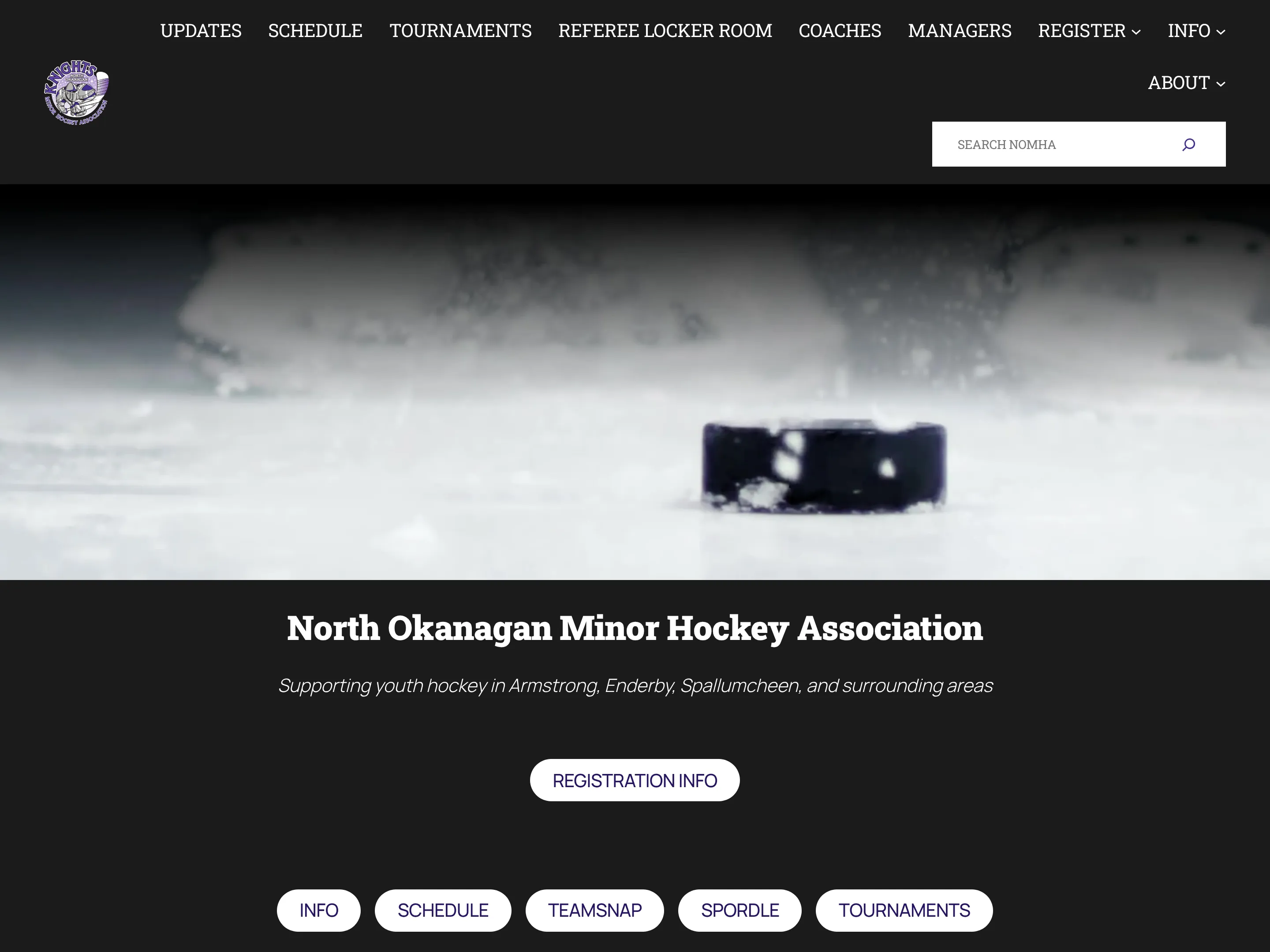 Screenshot of the North Okanagan Minor Hockey Association website