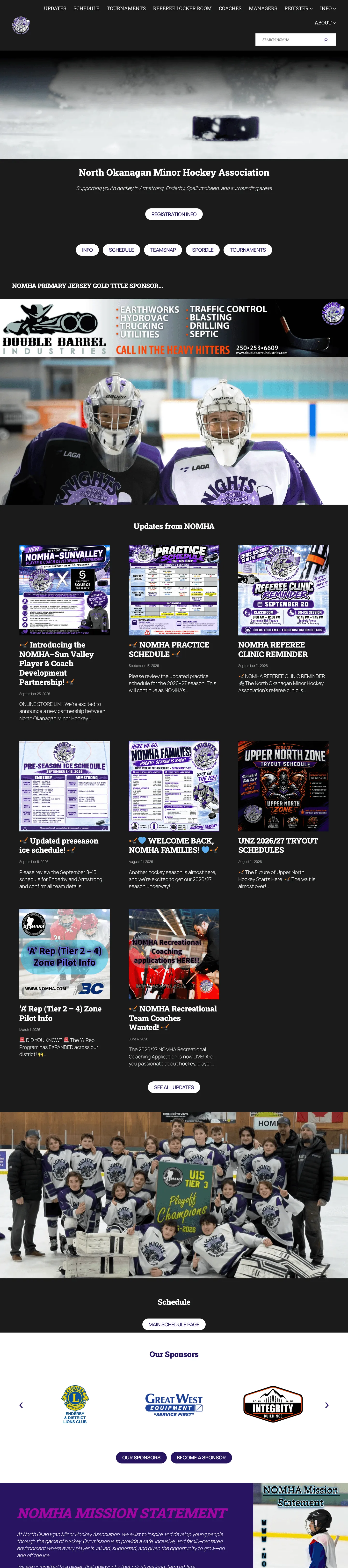 Screenshot of the North Okanagan Minor Hockey Association website