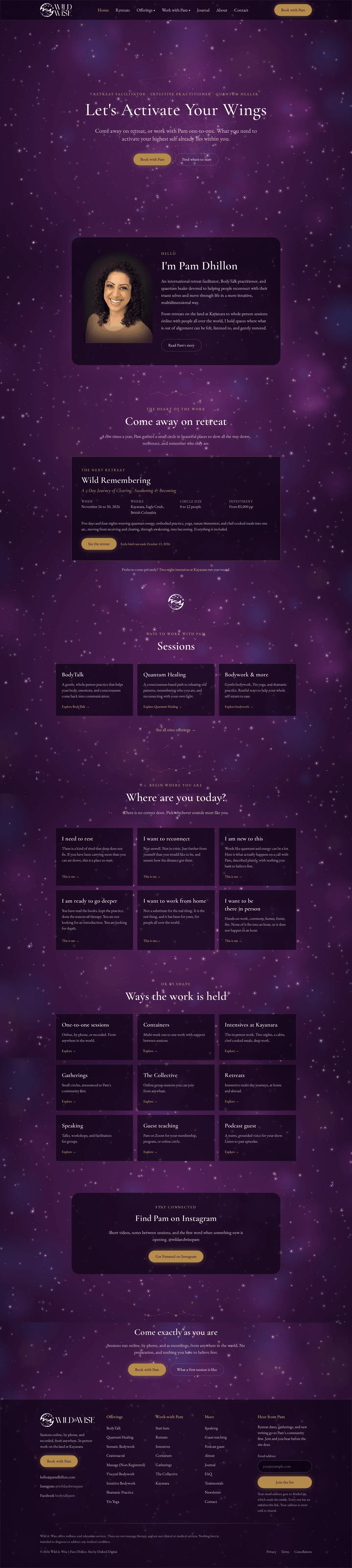 Screenshot of the Wild & Wise by Pam Dhillon website