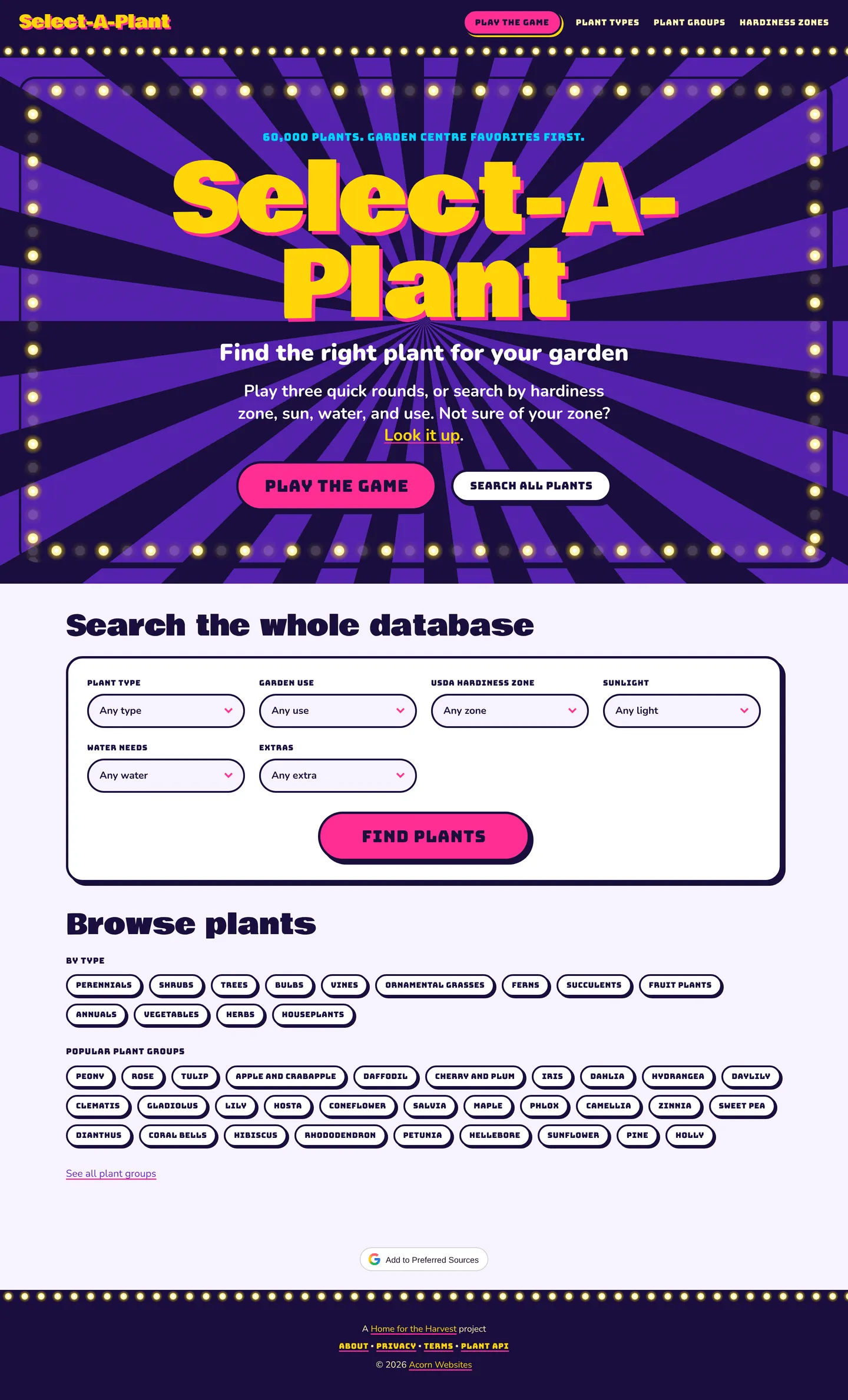 Screenshot of the Select-A-Plant website