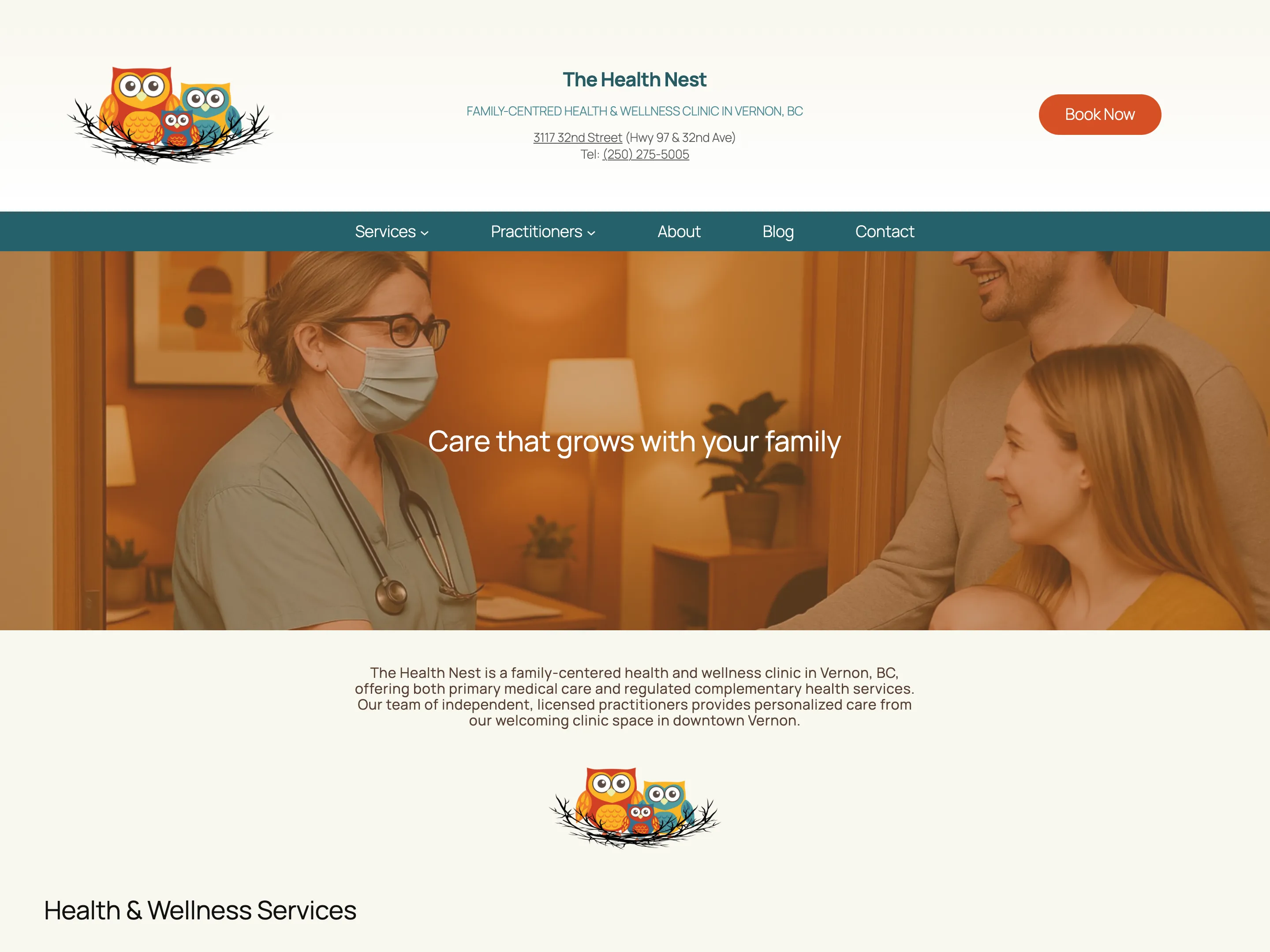 Screenshot of the The Health Nest Clinic website